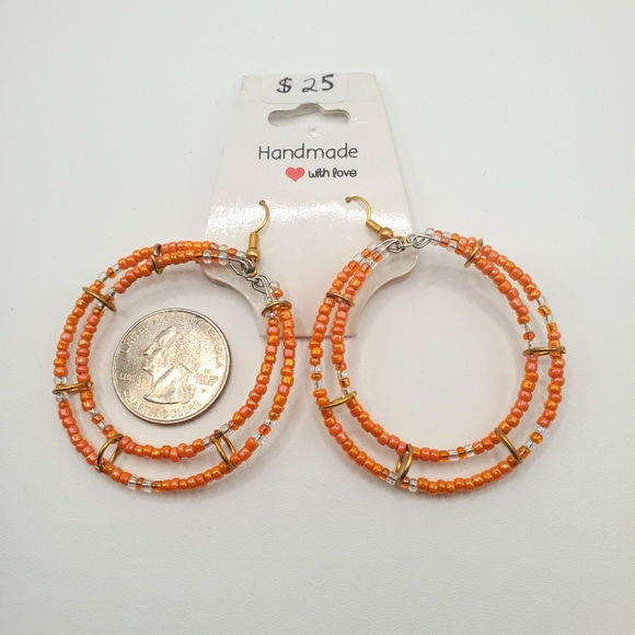 Handmade Double Hoop Orange Earrings - Picture 2 of 3